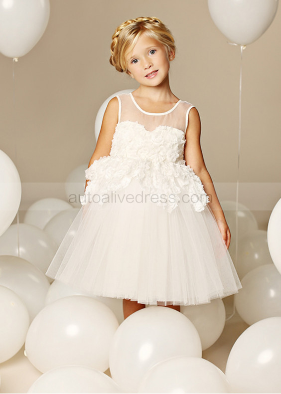 Ivory Organza Rosette Stunning Flower Girl Dress